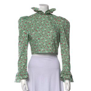 RARE Batsheva Apple Print Peter Pan Collar Crop Top – Size 6